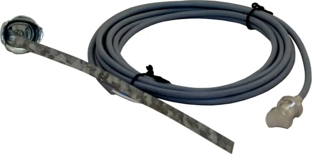 Anlegefühler mit grauem Kabel und Edelstahlanschluss, geeignet für Anwendungen im Bereich von Wolf-Geräten.